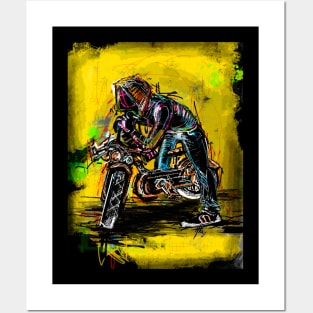 BIKER IN YELLOW Posters and Art